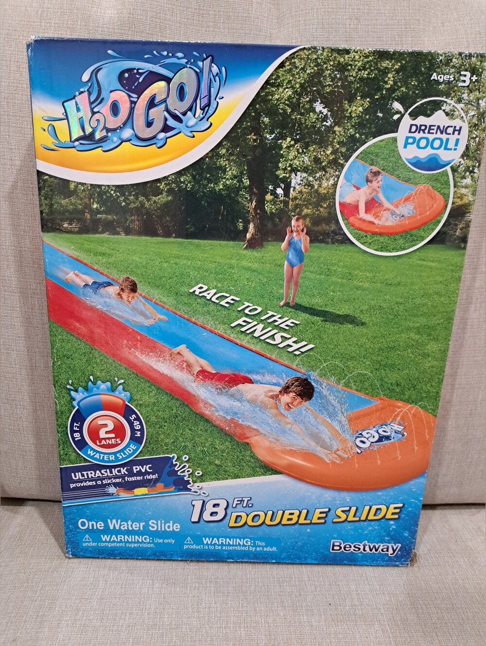 Bestway H2O GO! 18 Feet FUN Double Water Slide Drench Pool Ages 3+ Brand New